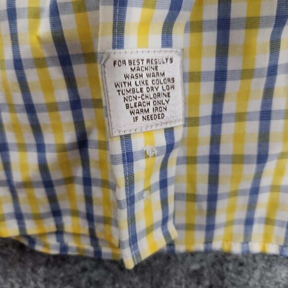 Peter Millar Shirt Men L Nanoluxe Long Sleeve Yellow Blue Plaid Button Down - Picture 4 of 7